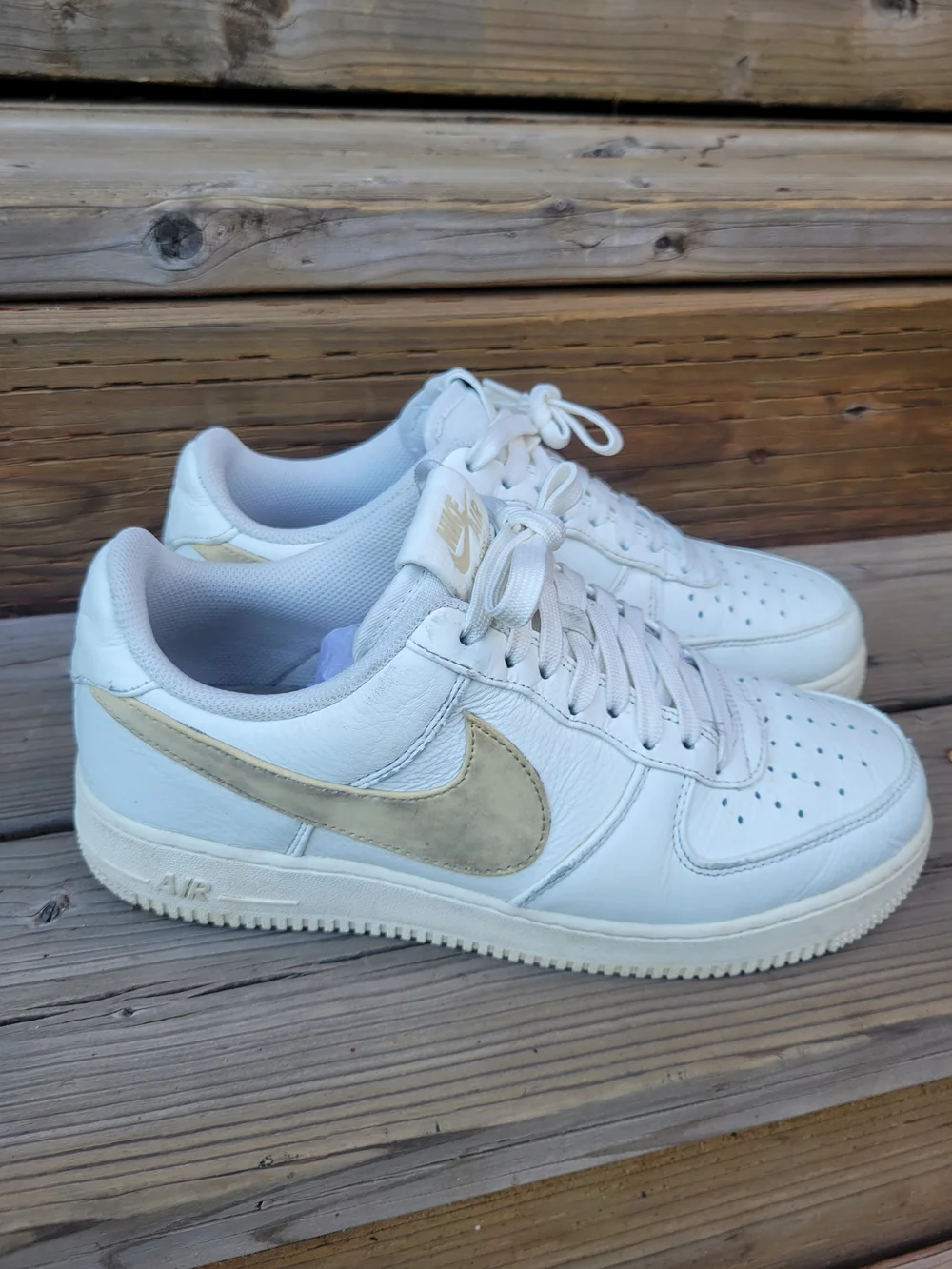 Nike Men's White Leather Sneakers with Cream Swoosh